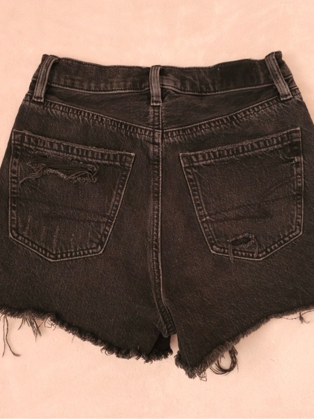 American Eagle Outfitters Black Distressed High-Rise Jean Shorts